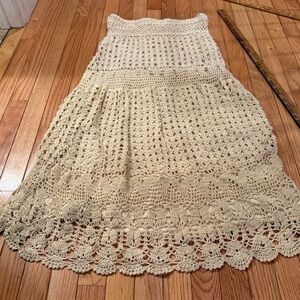 Elegant Cream Crochet Lined Skirt Grannycore Cottagecore Prarie